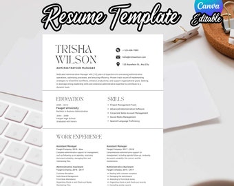 Canva Resume Template with photo cv template canva, 1 page resume, elegant resume design, best resume 2024 for any job Resume | Editable