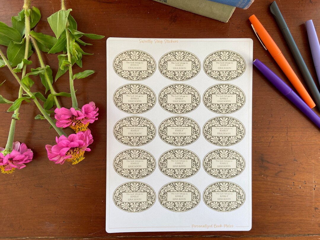 Custom Bookplate Acid Free, Archival Floral Bookplate Label Your Books