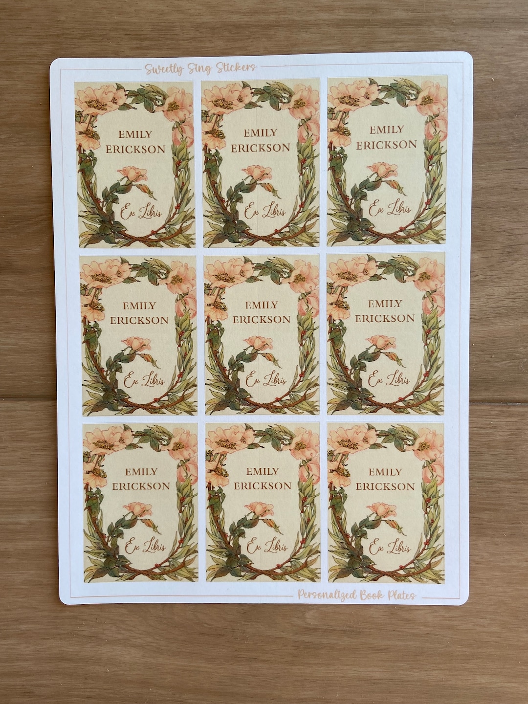 Custom Bookplate Acid Free, Archival Floral Bookplate Label Your Books