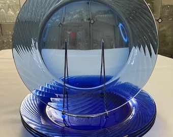 Festiva Cobalt Blue de Corning: Cuatro platos de servicio vintage de vidrio azul cobalto