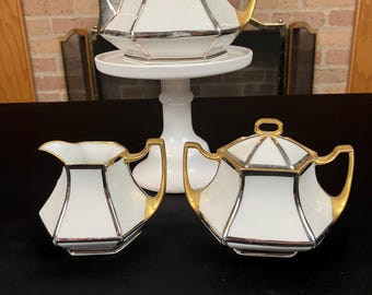 Stouffer handgeschilderd Limoges theeservies - 5 stuks vintage porselein