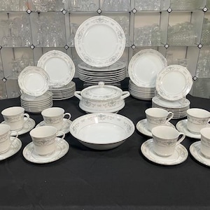Diane by Fine China of Japan - 59pc Estate Set of Vintage Platinum Trimmed China
