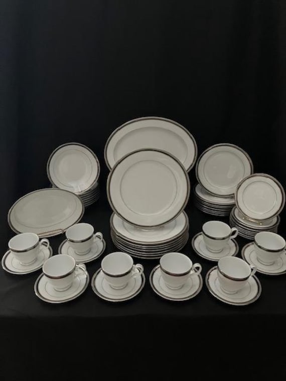 Austin Platinum by Noritake 50pc Estate Set of Platinum Edged Dinnerware Etsy