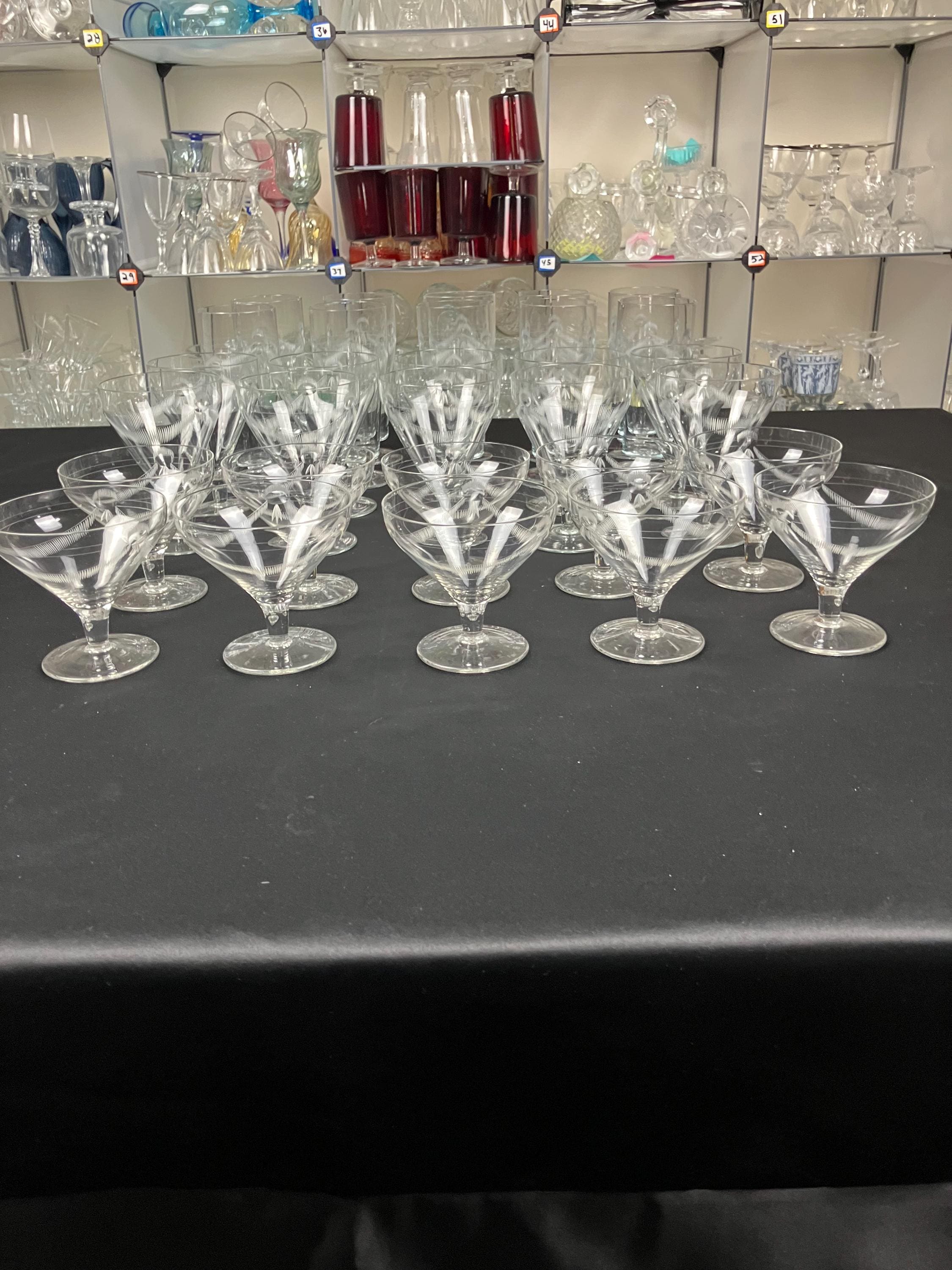 [ややレア] CRYSTAL LAKE セット Mid Century Modern Etched Crystal by Arcadia - RARE - STATE SET