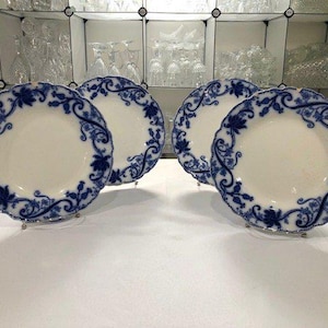 Andorra Flow Blue by Johnson Bros. - Set of Four Vintage Flow Blue Dinner Plates