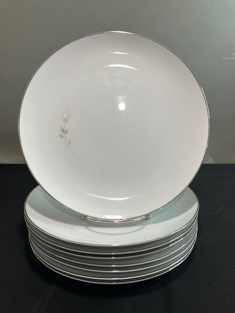 Morning Rose by Sango Japan - Set of Eight Platinum Trim Vintage 