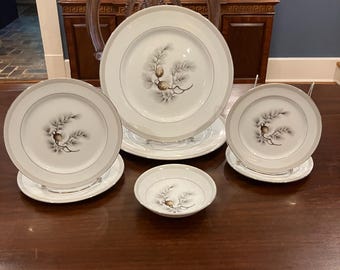 Silver Pine by Kent Japan - Seven Pieces of Vintage Dinnerware - Etsy