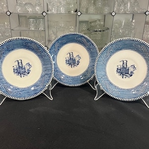 Currier & Ives Blue by Royal China - Set of Three Vintage Flat Saucers
