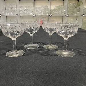 Morgantown Glass - Four Vinatge Etched Champagne-Tall Sherbet Glasses