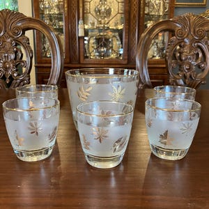 Golden Foliage da The Libbey Glass Company - Seis peças de utensílios de bar vintage