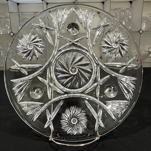 Pinwheel by Bohemia Crydstal Crystalex - Vintage Three Toed Footed Cake Plate