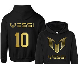 Sudadera con capucha para niños, niños y niñas n.° 10 Messi, futbolista, fútbol, estampado dorado, regalo de cumpleaños y Navidad.