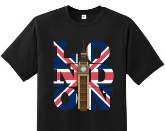 Camiseta de Londres, Inglaterra: Camiseta de recuerdo del Big Ben y la Union Jack