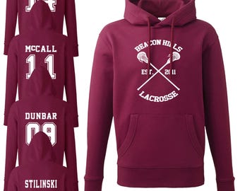 Sudadera con capucha de lacrosse de Beacon Hills - Camiseta unisex de Stilinski Lahey McCall Dunbar para fans de Teen Wolf