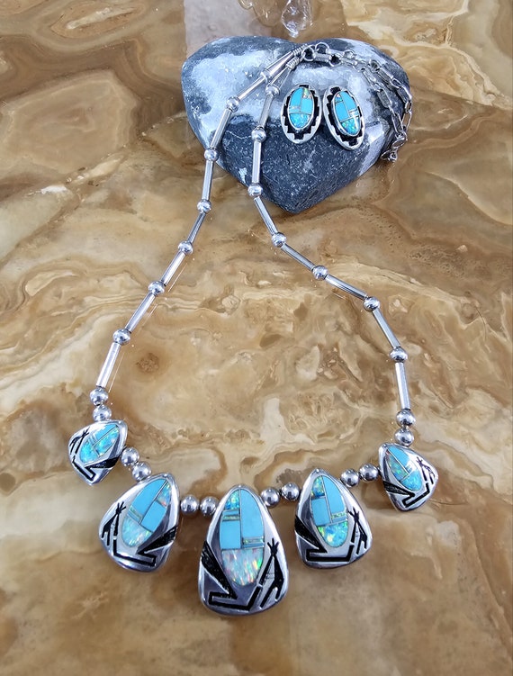 Teme Turquoise and Fire Opal necklace and earring 
