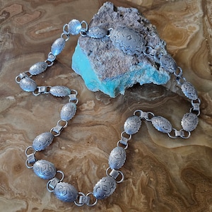 Vintage Handstamped Sterling Silver Concho Belt, 28"