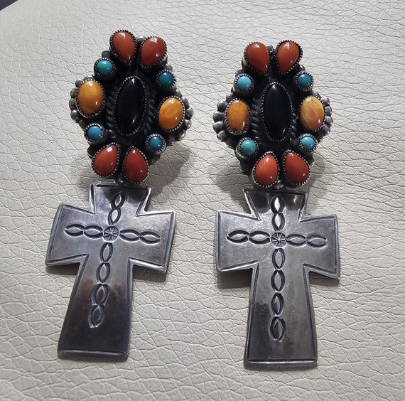 Rare Intricate Vintage Navajo Sheriff Star Turquoise Sugulite Native American Jewelry Silver Earrings Rare Intricate Vintage Navajo Sheriff Star Turquoise Sugulite Native American Jewelry Silver Earrings