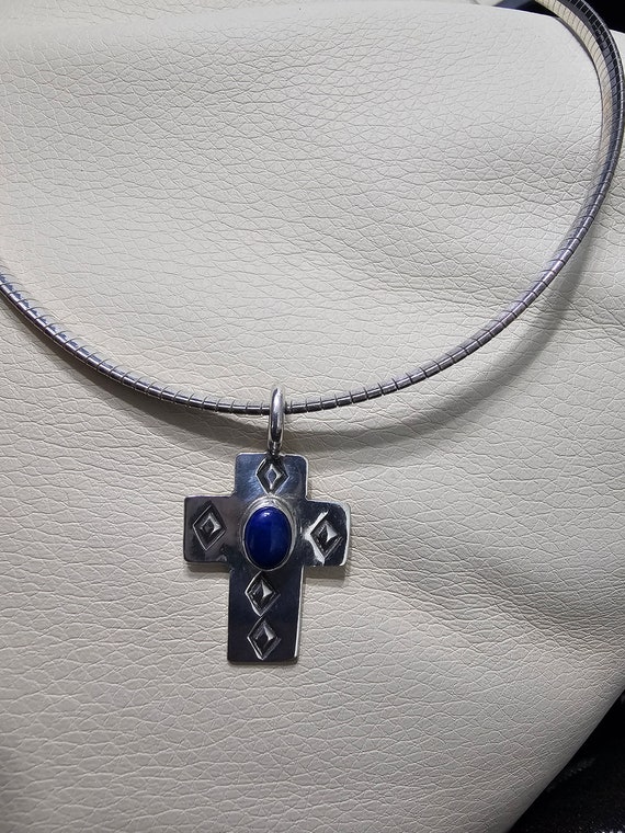 Sterling Silver and Lapis Lazuli Cross Pendant - image 3