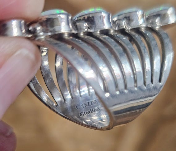 Signed Sterling and Lab Opal Ring - image 2