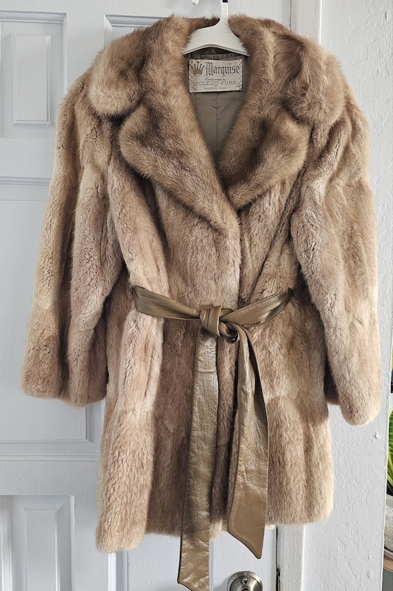 Vintage Muskrat Fur Coat with Pastel Mink Collar