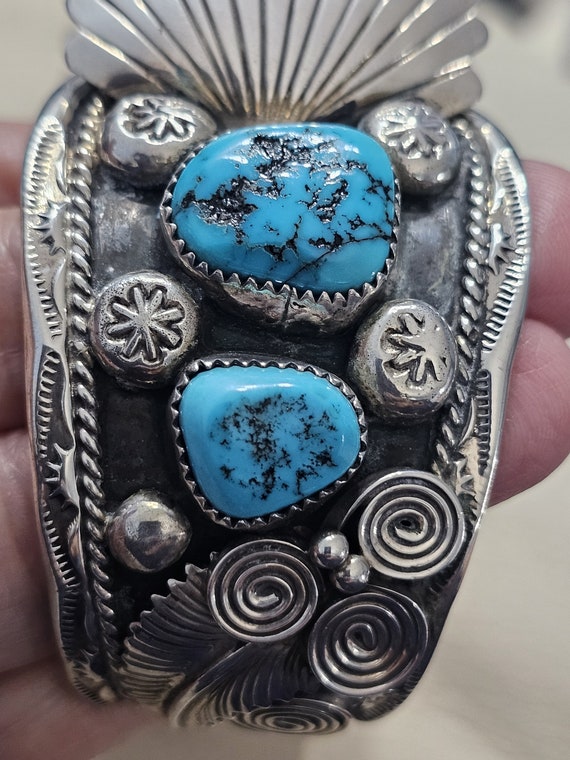 Striking Vintage Navajo Sleeping Beauty Turquoise Bracelet Native American Striking Vintage Navajo Sleeping Beauty Turquoise Bracelet Native American