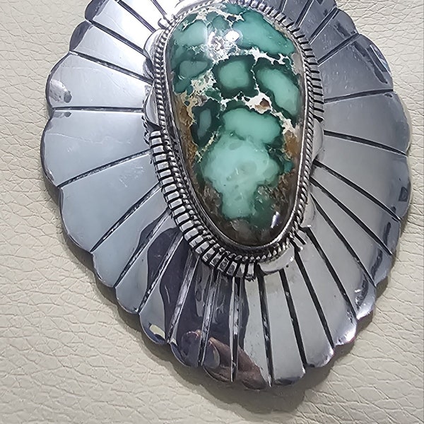 J.  Nelson Sterling Belt Buckle with Rare Cab From The  Darling Darlene Turquoise Mine