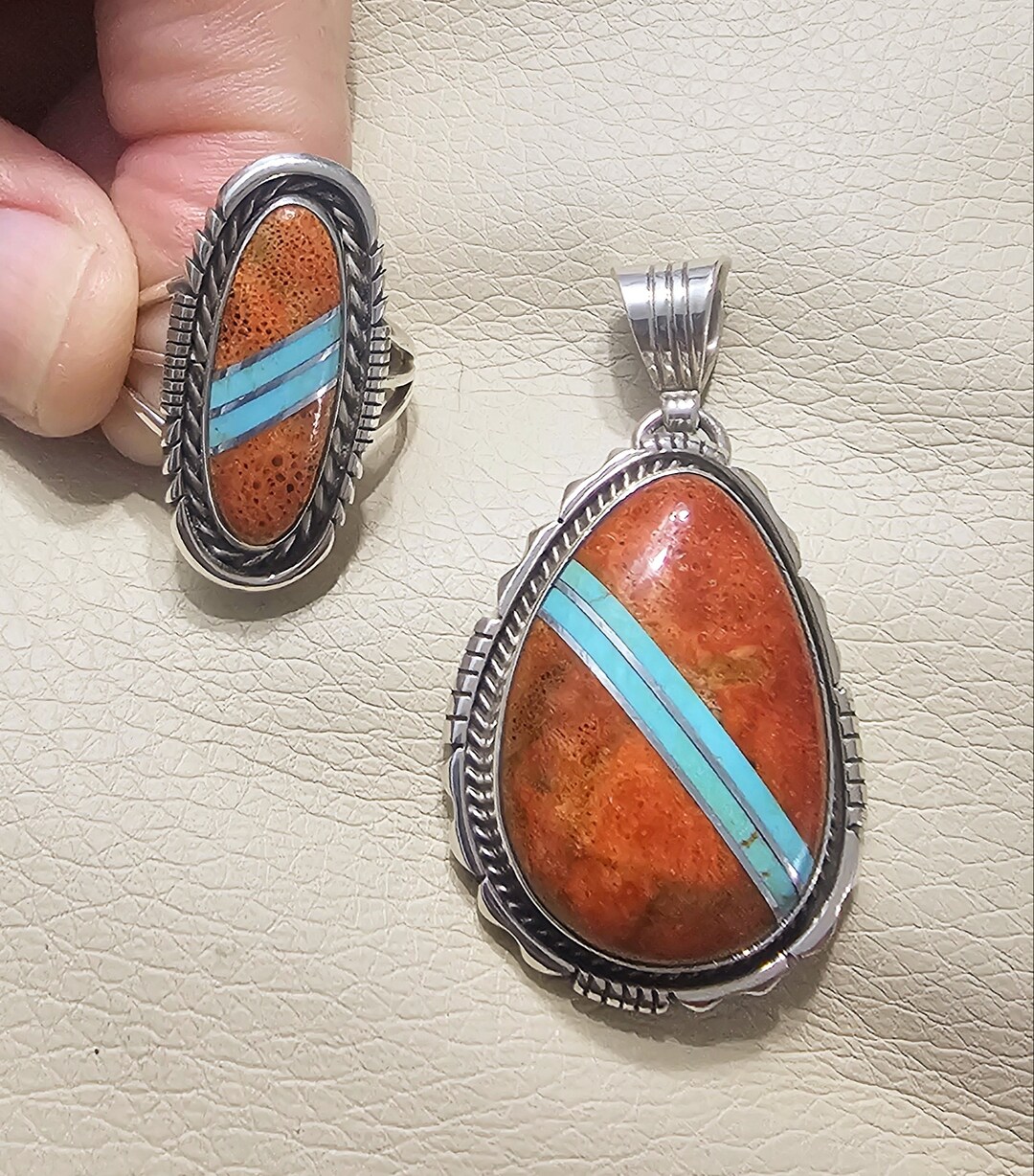 Stunning and Unique Running Bear Inlay Pendant and Ring Duo - Etsy