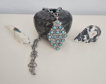 Vintage Signed Zuni Snake Eyes Pendant and Matching Necklace