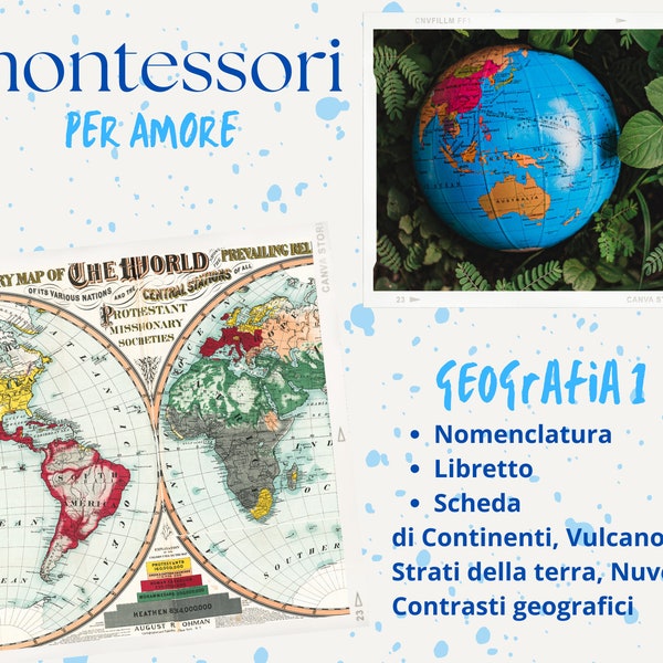 Nomenclatura Montessori, libretto e scheda di: Vulcano, Strati della Terra, Contrasti geografici e Nuvole
