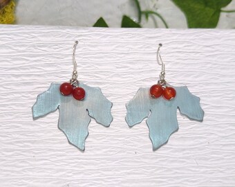 Mistletoe Earrings - Lightweight Aluminum Earrings - Red Quartz Earrings - Handmade Jewelry