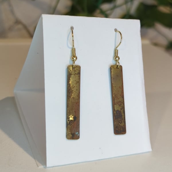 Minimalist Brass Patina Earrings - Rectangle Earrings - Simple Earrings - Brass Patina