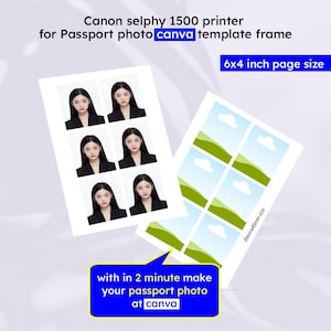 Plantilla de marco CANVA de tamaño de foto de pasaporte con diseño vertical, impresora fotográfica Canon Selphy cp1500, etc., fácil de imprimir, descarga instantánea