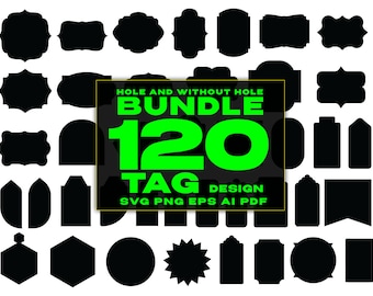 Bundle TAG svg, tag vuoto SVG, set unico di etichette png, tag Frames Cricut con foro e senza foro file tagliati al laser, eps,ai, pdf