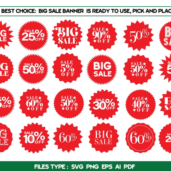 Sale sticker svg, big sale clipart vector design illustration set of design print.Instant Download