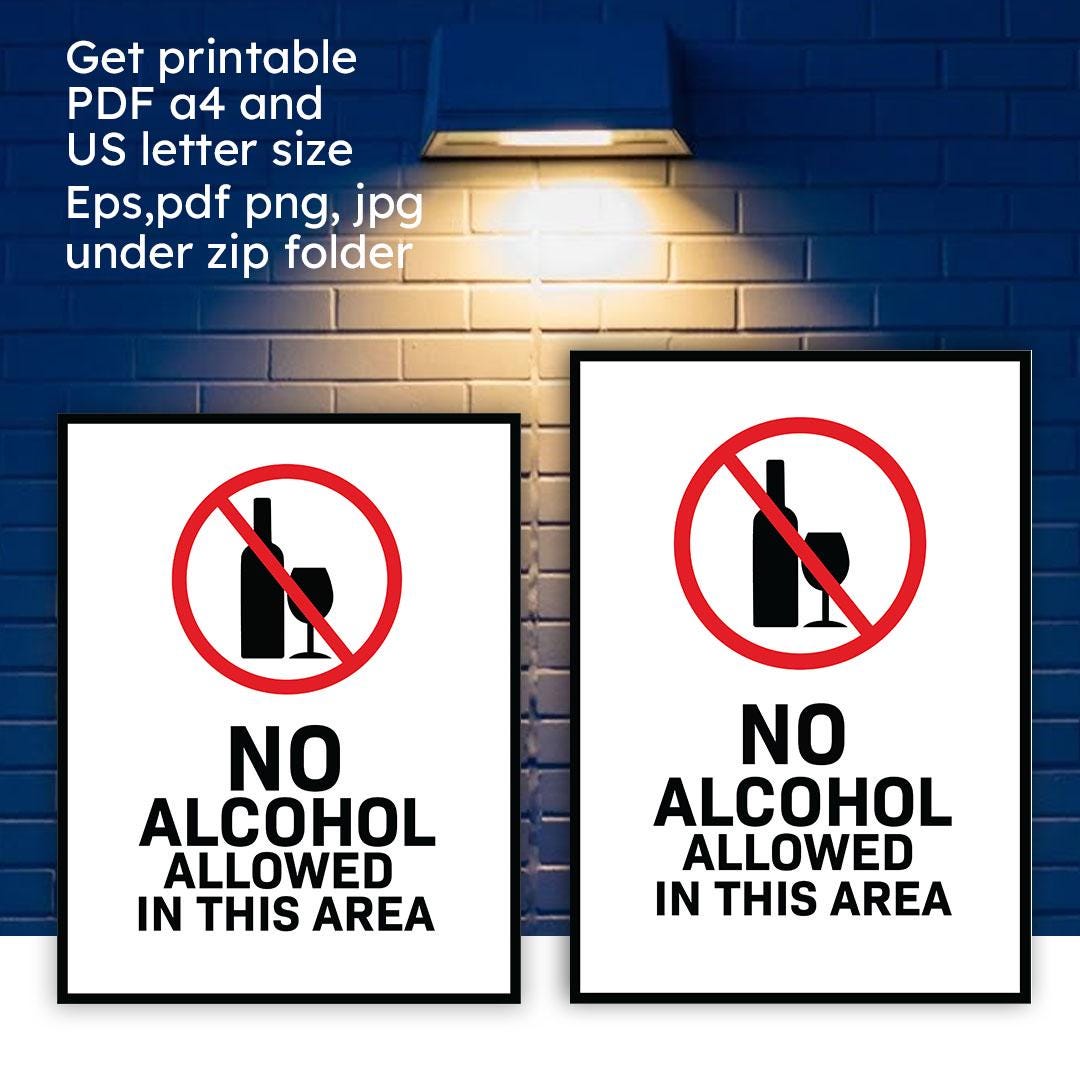 Printable No Alcohol Allowed in This Area Sign US Letter and A4 Size - Etsy for Free Printable No Alcohol Signs