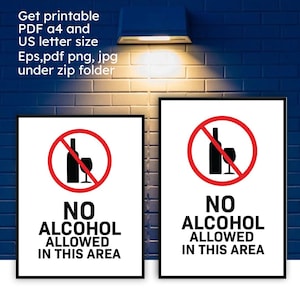 Printable No Alcohol Allowed in this area sign US Letter and A4 size