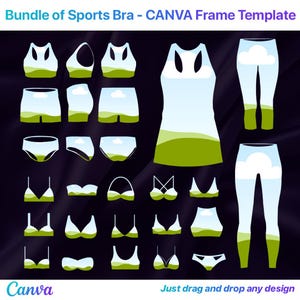 Customizable Sports Bra Frame template,  bundle of sports bra, Instant download