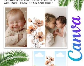 Kid Born & Family Memories Scrapbook Canva Templates | Digital Scrapbook Photo Album Templates Kit 6x4 Inch