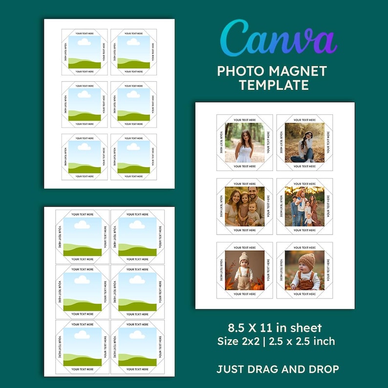 Magnetic Pattern Placeholder Fridge Magnet Photo Frame Canva Template | Editable Picture Frame ...