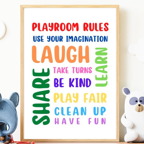 Rainbow Playroom Rules Poster, Educational Learning Poster, Learning Prints, Rules Print, Digital Playroom Poster, Nursery Room Decor