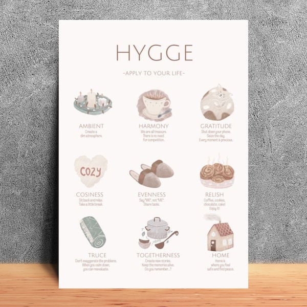 Impression Guide Hygge, Art mural danois, Art mural Hygge, Poster Hygge, Décoration Hygge, Art mural minimaliste, Impression moderne, Impression Hygge