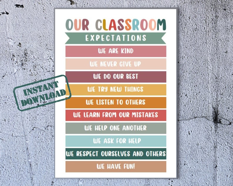 Neutral Classroom Rules Poster, Educational Learning Poster, Learning