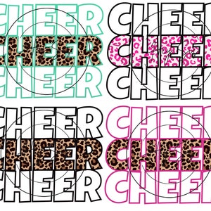 Four individual CHEER files, CHEER leopard print png digital download, sublimation design, cute