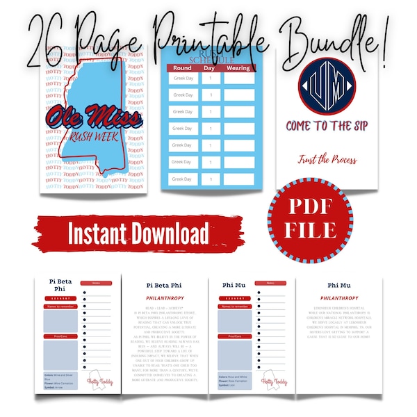 Ole Miss Sorority Planner for Rush, Digital download, Sorority Rush Notes, Happy Planner Pages, Mississippi Rush, Sorority Recruitment