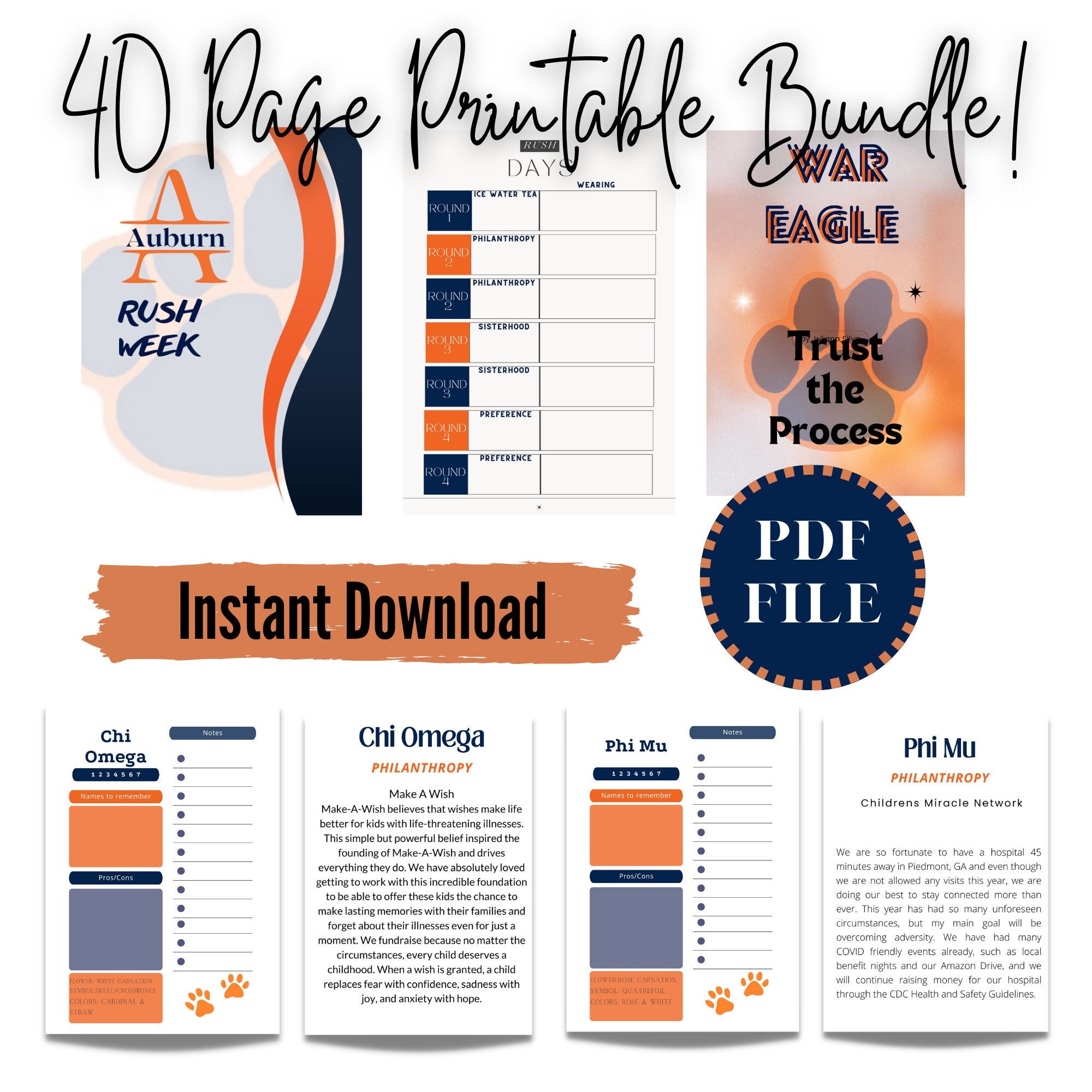 Auburn Sorority Planner for Rush Digital Download Sorority Etsy