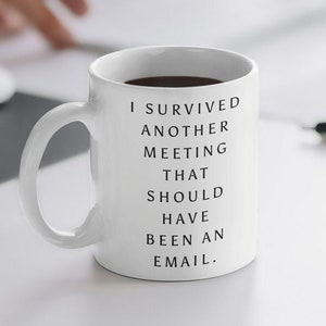 Funny Work Coffee Mug For Employees, Co-Workers And Boss Mug, I Survived Another Meeting That Should Have Been An Email, Premium Quality Mug