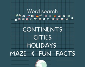 Geography Word Search Puzzle Workbook | Activity book | Maze and Fun Facts