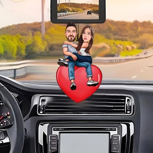 Personalised Car Charm Double Sided Wood Cartoon(or Real Photo) Car Mirror Ornament/ Car Gift and Decor/ Car Accesories With Keychain Option