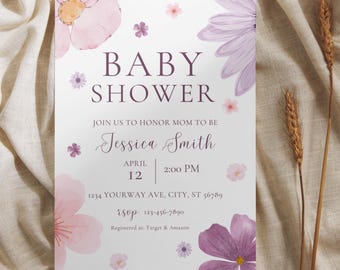 Floral Baby Shower Invitation, Editable Template (Digital Download)
