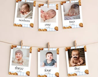 Cookie Erster Geburtstag Monatliches Foto Banner | Meilenstein Party Dekor | Bearbeitbare Vorlage (Digitaler Download) S90B